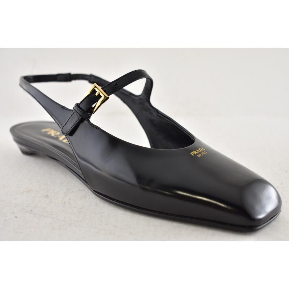 Prada Black Leather Square Toe Mary Jane Slingback Ballerina Ballet Flat 36 - Picture 5 of 16